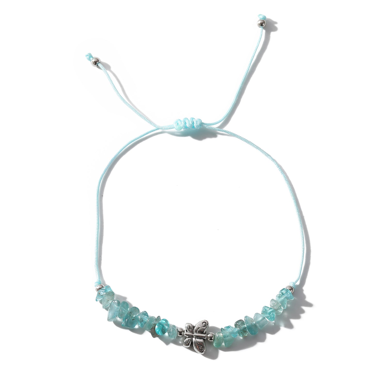 Adjustable Genuine Stone Bead Bracelets with Silver Butterfly Charms - Vibrant, Elegant Jewelry for Women