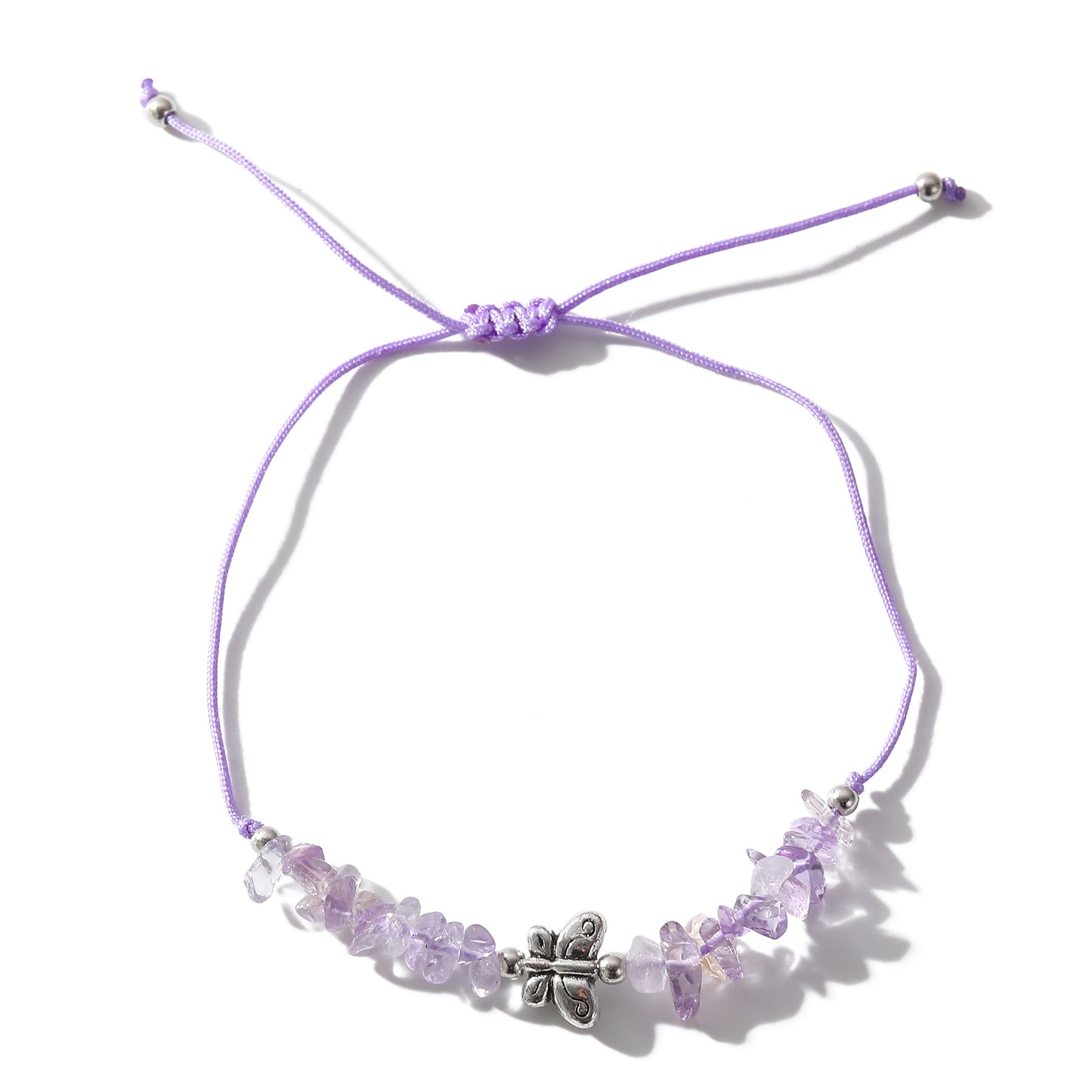 Adjustable Genuine Stone Bead Bracelets with Silver Butterfly Charms - Vibrant, Elegant Jewelry for Women