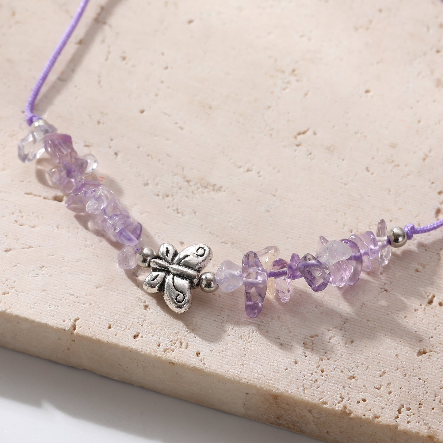 Adjustable Genuine Stone Bead Bracelets with Silver Butterfly Charms - Vibrant, Elegant Jewelry for Women