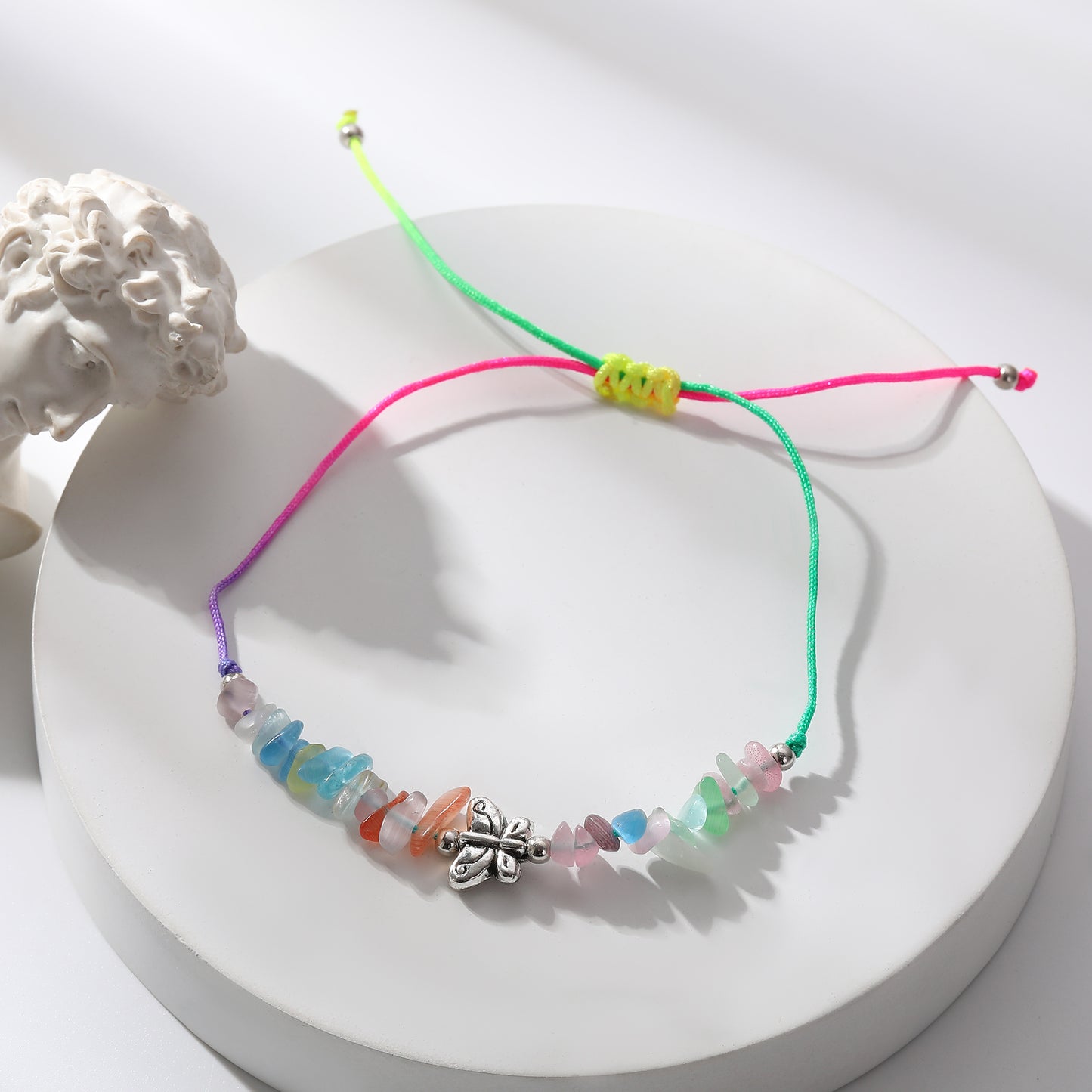 Adjustable Genuine Stone Bead Bracelets with Silver Butterfly Charms - Vibrant, Elegant Jewelry for Women