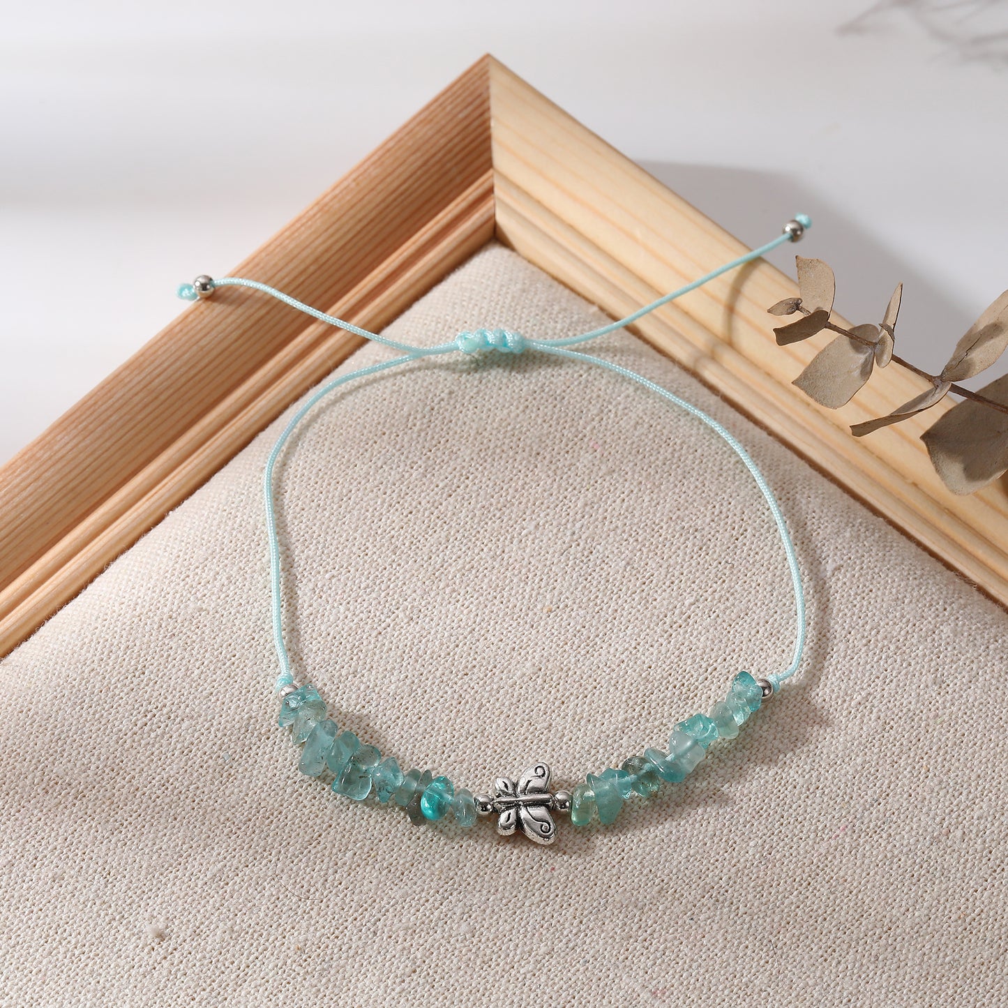 Adjustable Genuine Stone Bead Bracelets with Silver Butterfly Charms - Vibrant, Elegant Jewelry for Women