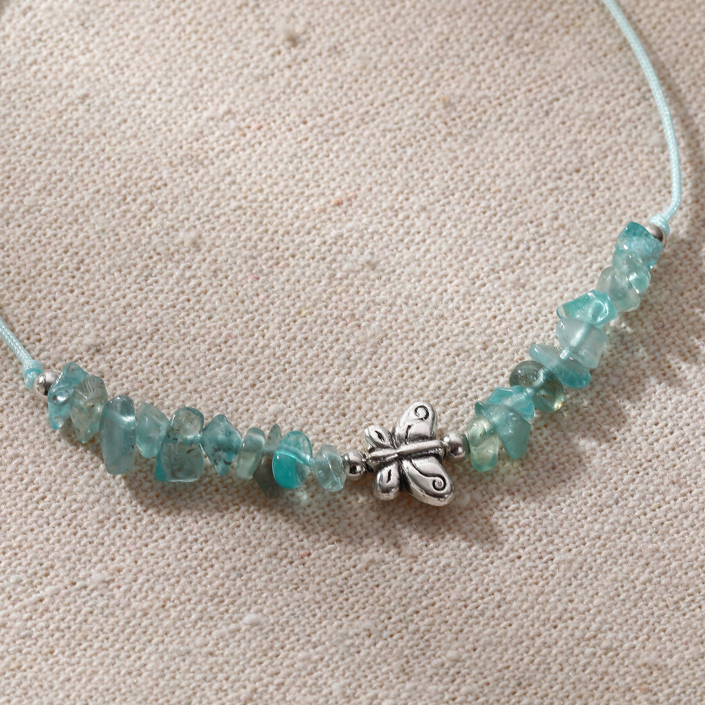 Adjustable Genuine Stone Bead Bracelets with Silver Butterfly Charms - Vibrant, Elegant Jewelry for Women