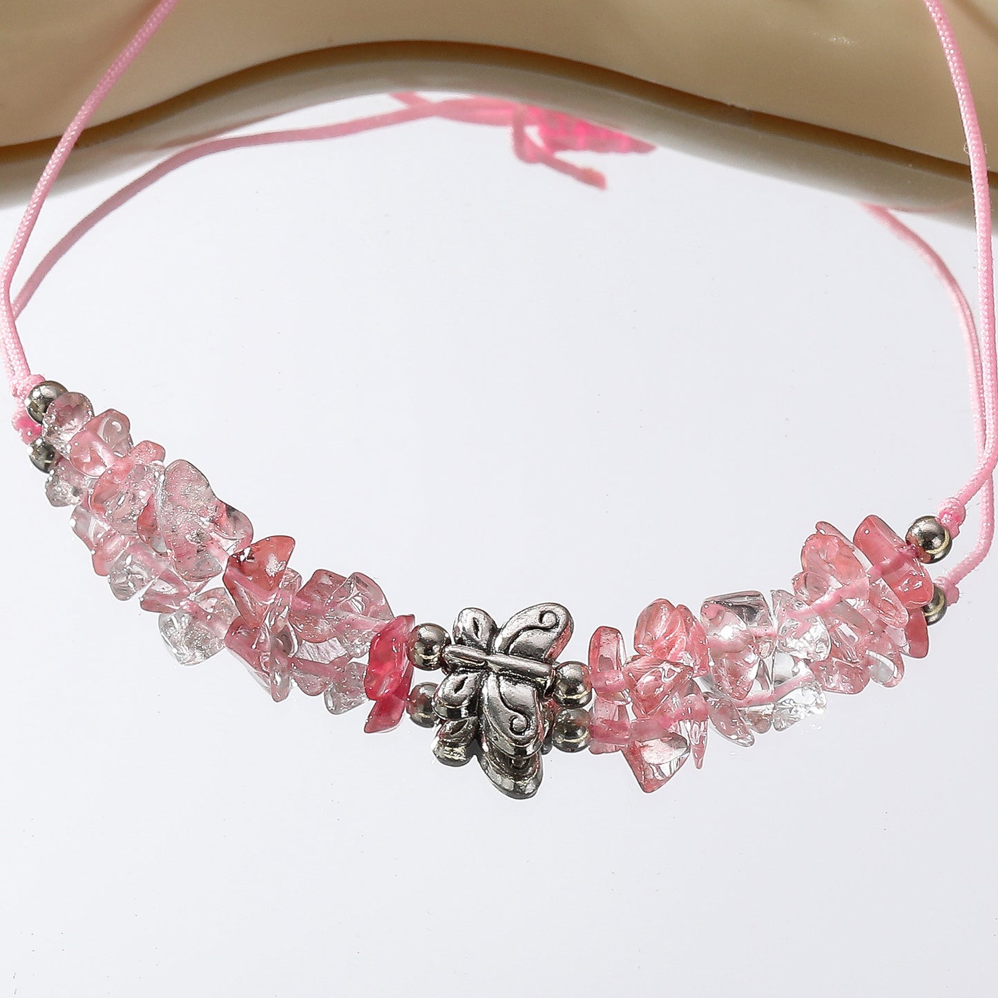 Adjustable Genuine Stone Bead Bracelets with Silver Butterfly Charms - Vibrant, Elegant Jewelry for Women