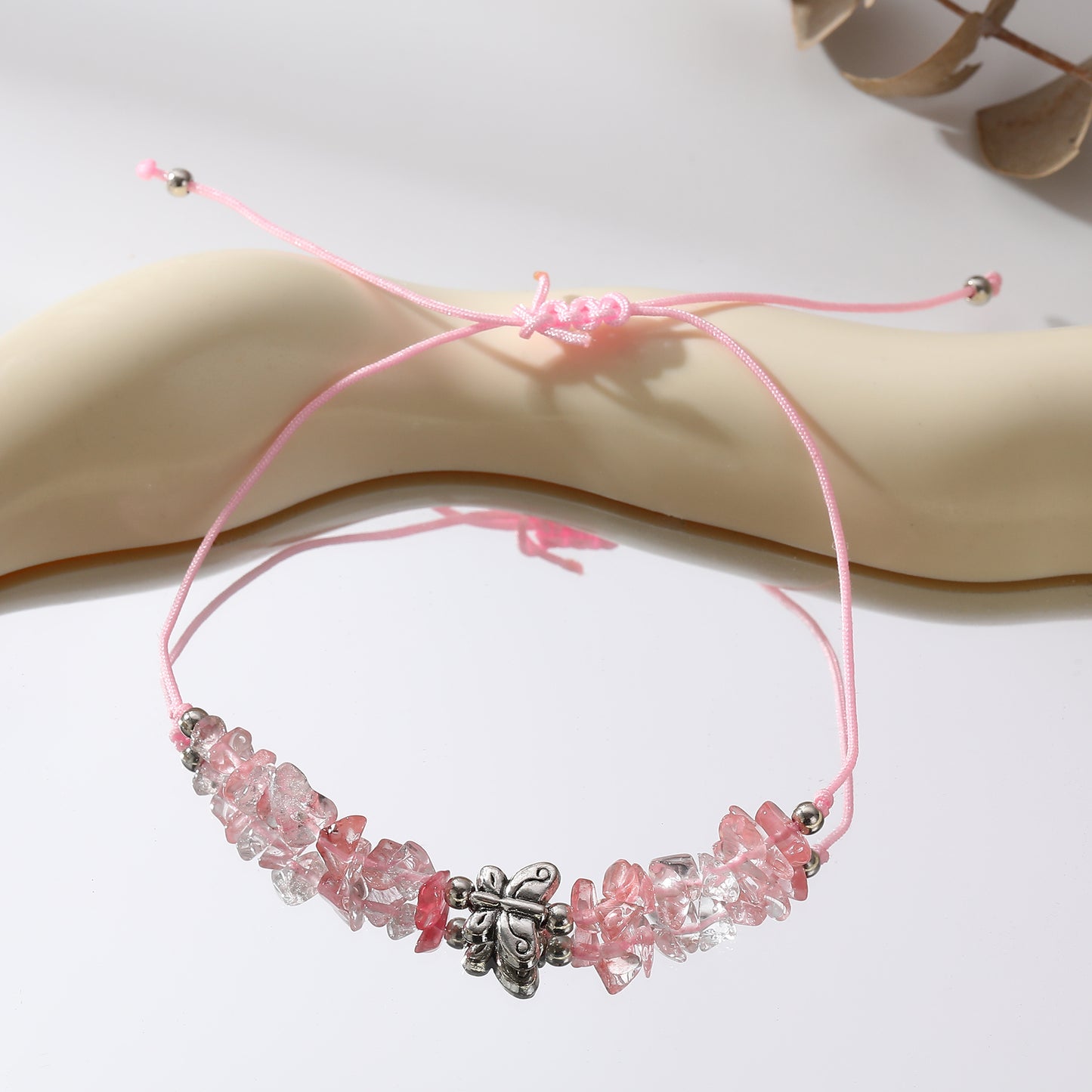 Adjustable Genuine Stone Bead Bracelets with Silver Butterfly Charms - Vibrant, Elegant Jewelry for Women