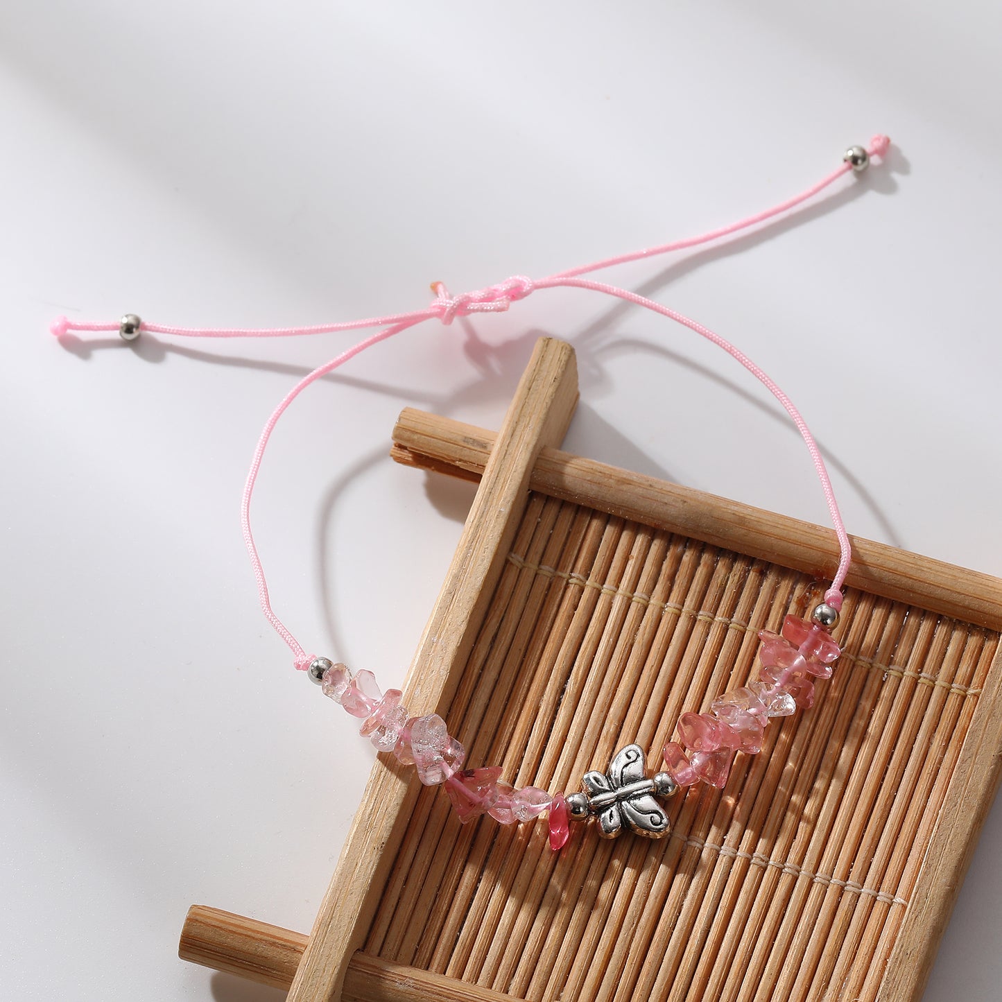 Adjustable Genuine Stone Bead Bracelets with Silver Butterfly Charms - Vibrant, Elegant Jewelry for Women