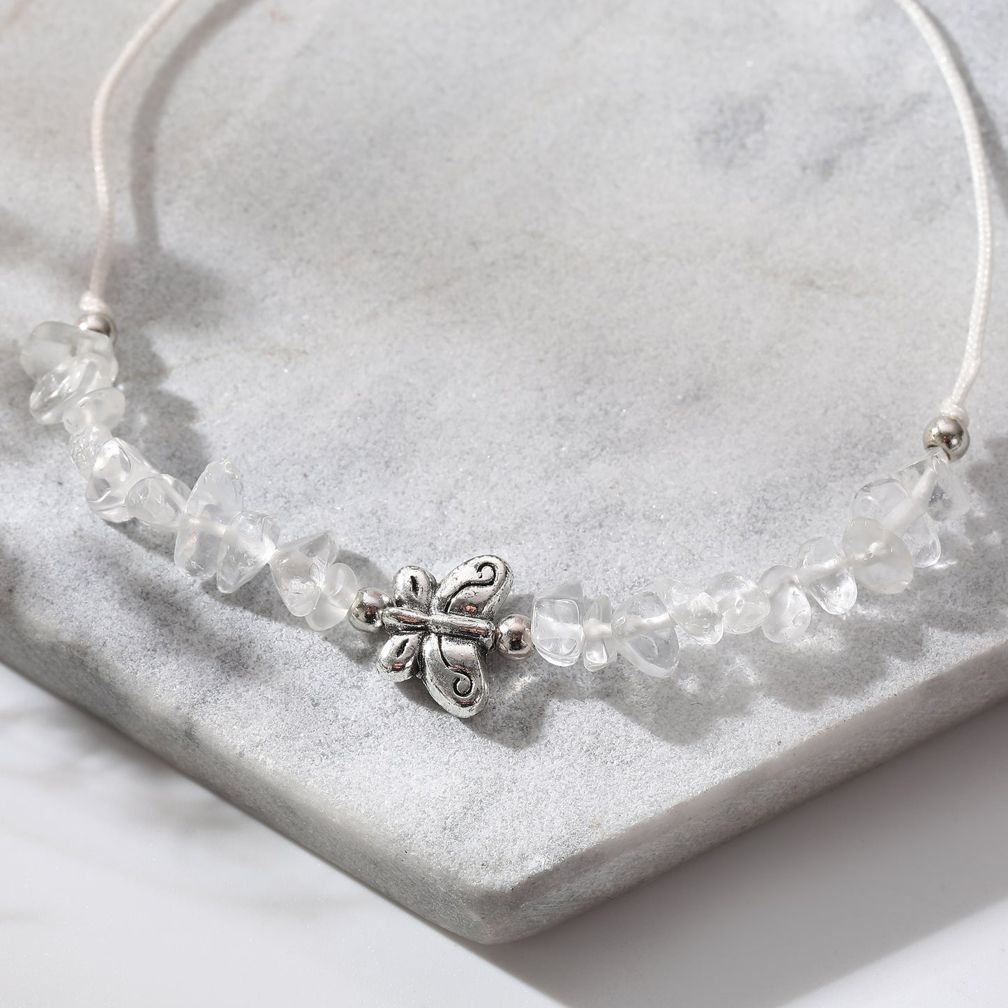 Adjustable Genuine Stone Bead Bracelets with Silver Butterfly Charms - Vibrant, Elegant Jewelry for Women