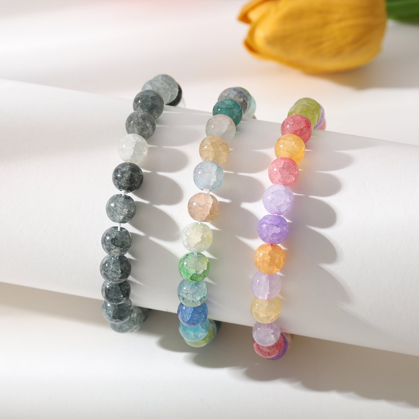 Assorted Genuine Round Stone on Elastic Beaded Bracelet
