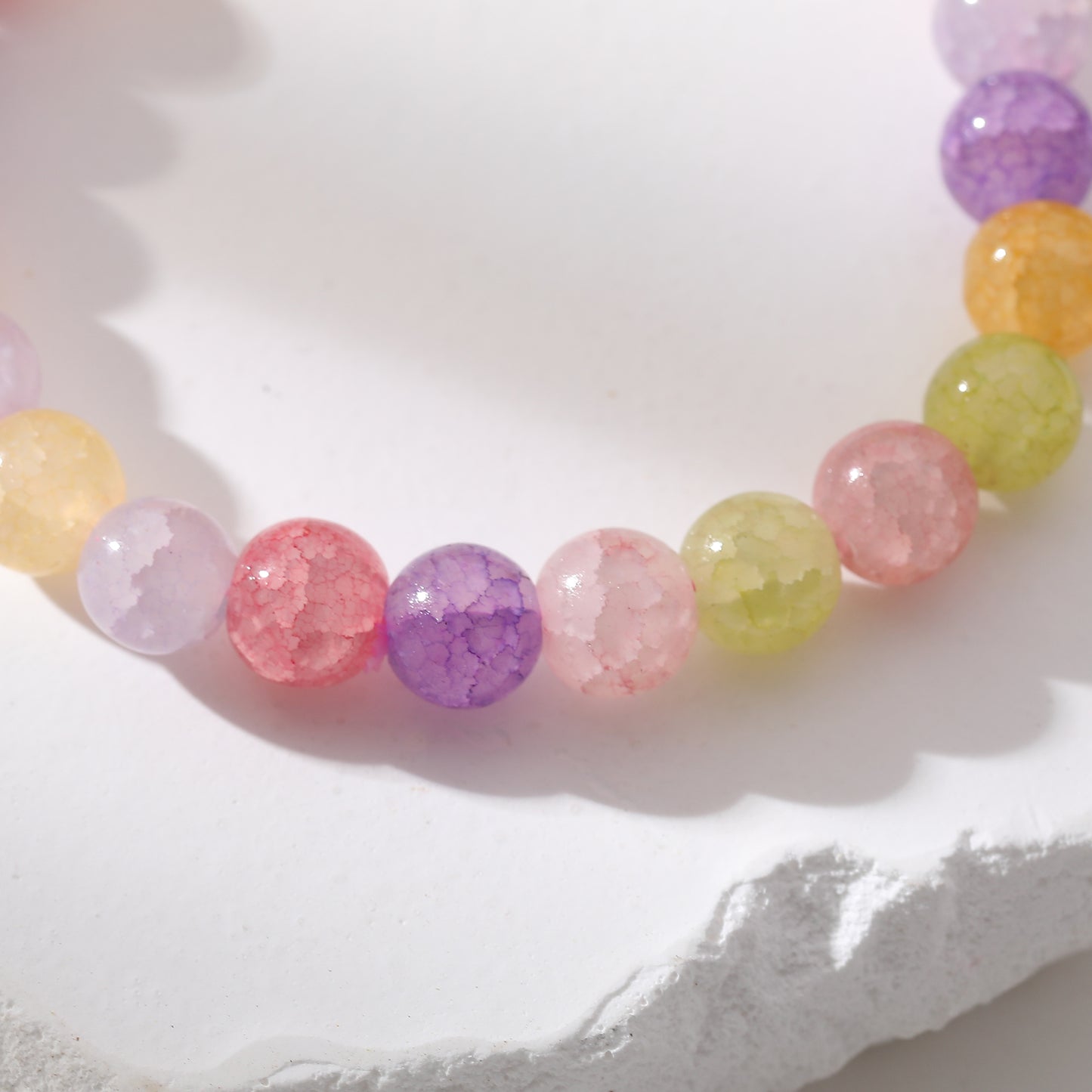 Assorted Genuine Round Stone on Elastic Beaded Bracelet