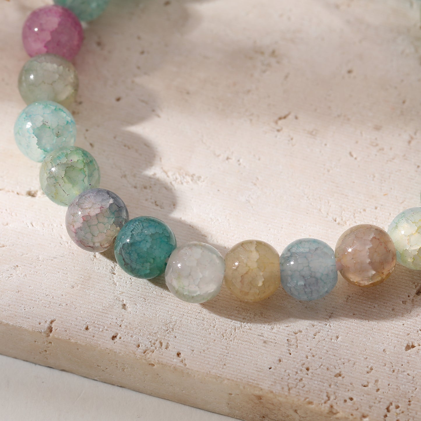 Assorted Genuine Round Stone on Elastic Beaded Bracelet