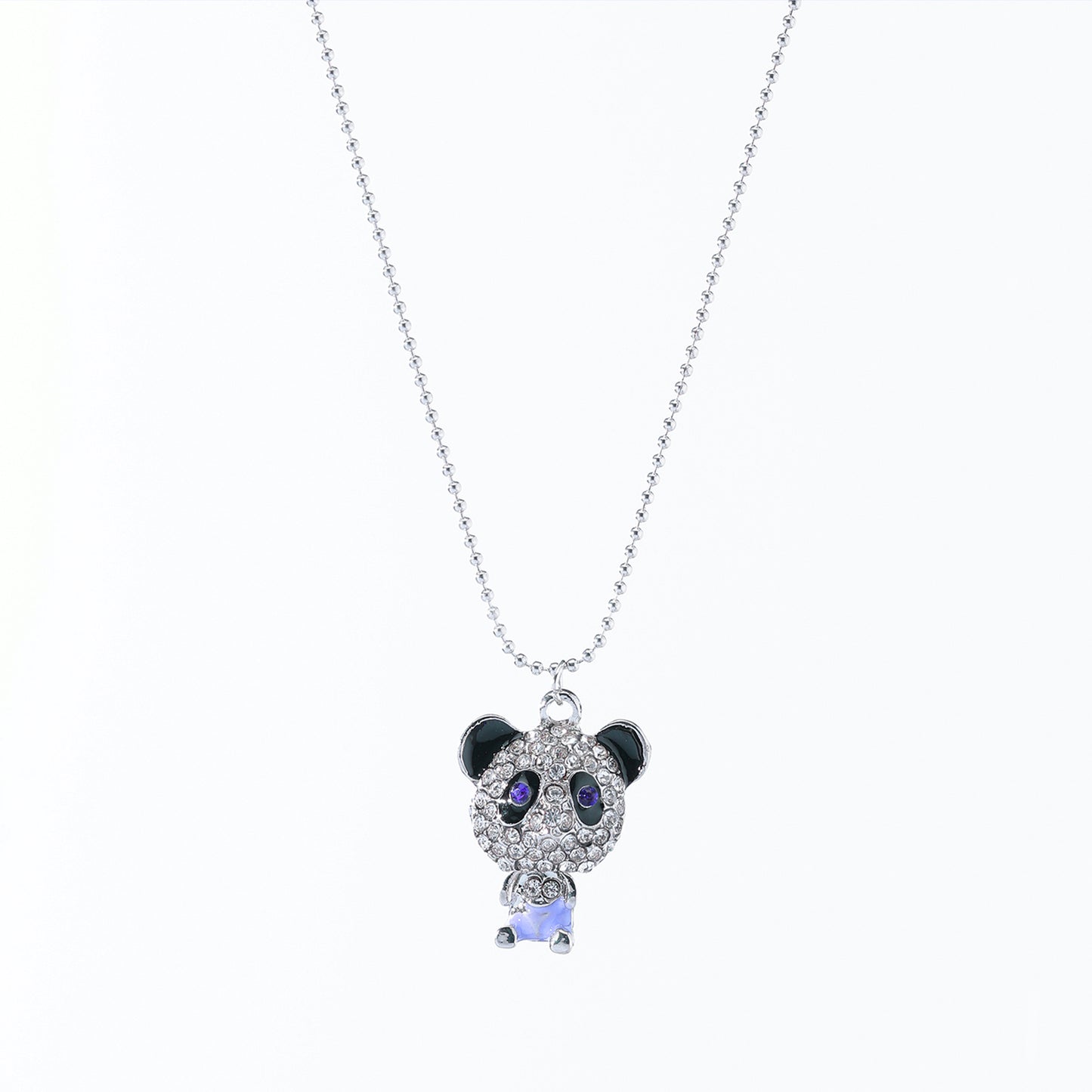 Rhinestone Panda Pendant Necklace – Sparkling Purple Gemstones, Silver-Plated Chain & Playful Design for Teens & Women