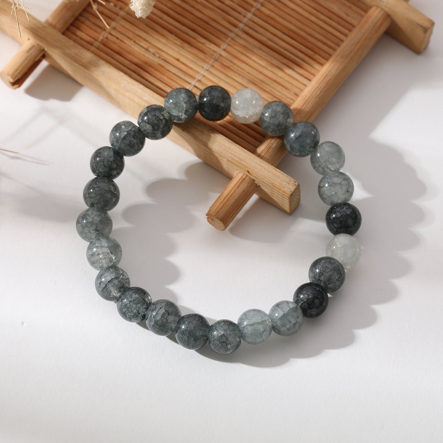 Assorted Genuine Round Stone on Elastic Beaded Bracelet