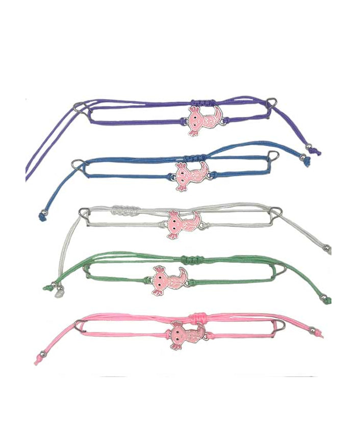 Assorted colored string Bracelet with Pink Axolotl charm