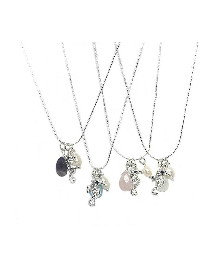 Rhinestone Seahorse with assorted teardrop stone and fake pearl necklace