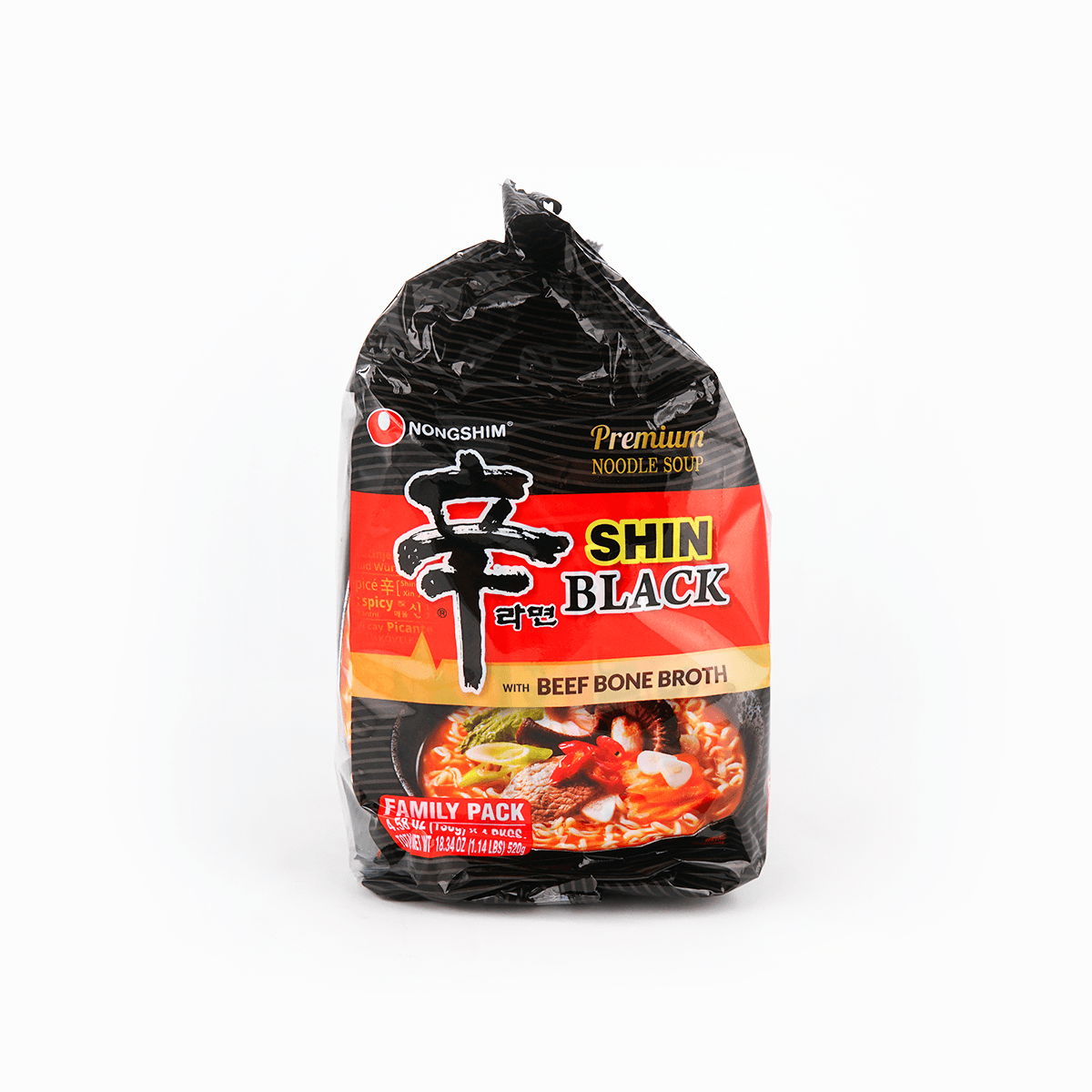 Nongshim Shin Black Ramyun Ramen Noodle Soup Spicy Flavor 4.58 Oz (130g) 4PCKGS