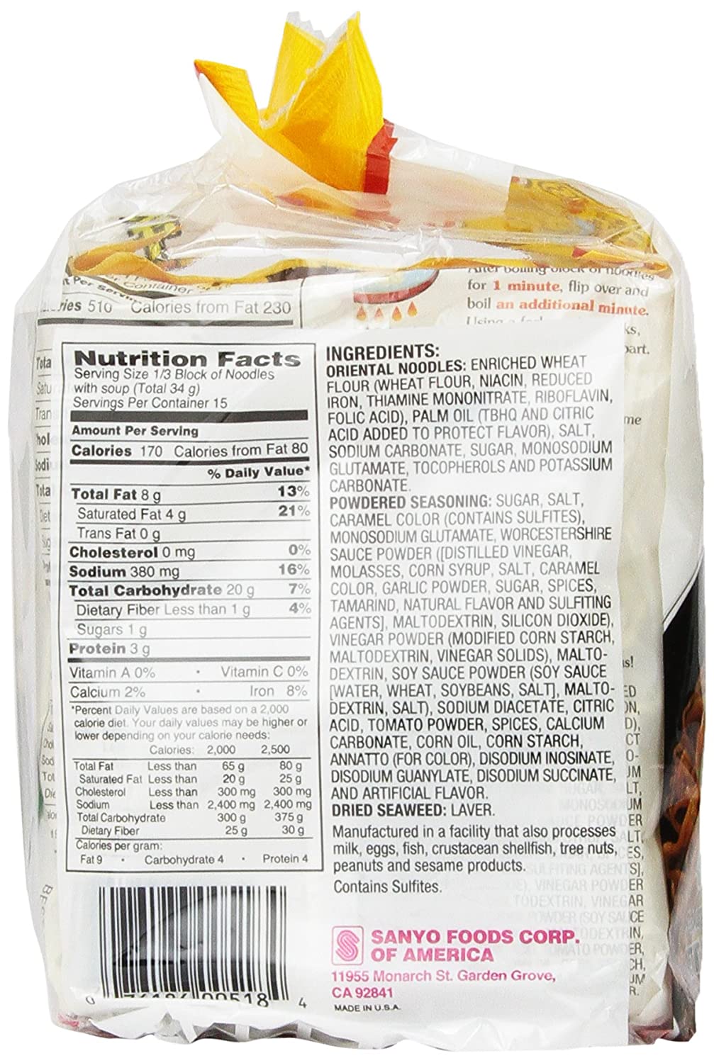 Sapporo Ichiban Chow Mein, Yakisoba Ramen Noodles 18. Oz (510g)