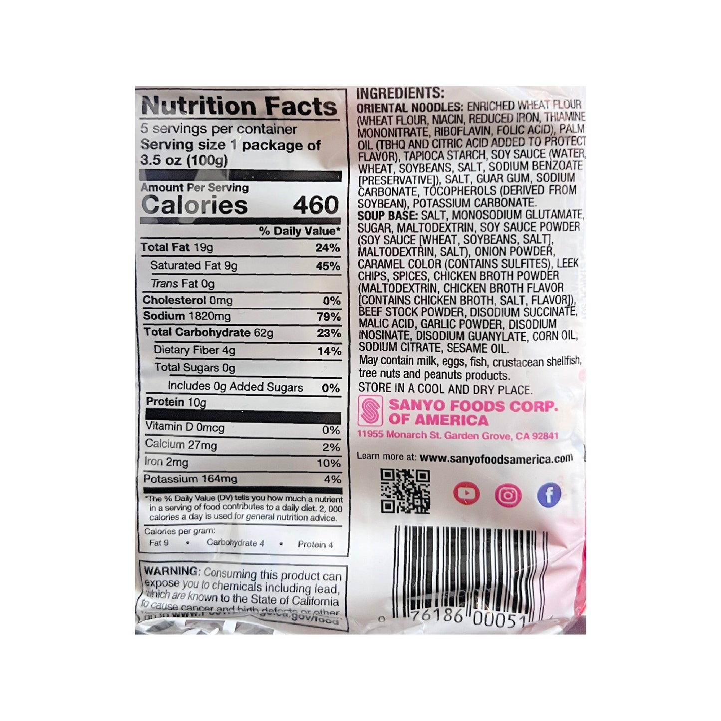 Sapporo Ichiban Original Ramen Noodles 17.5 Oz (500 g)-5 Packs