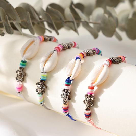 Bohemian Style Cowrie Shell & Multicolor Bead Bracelets with Silver Turtle Charms for Women & Girls - Summer Beach, Birthday, Valentine's Day, Mother's Day & Vacation Jewelry Gifts