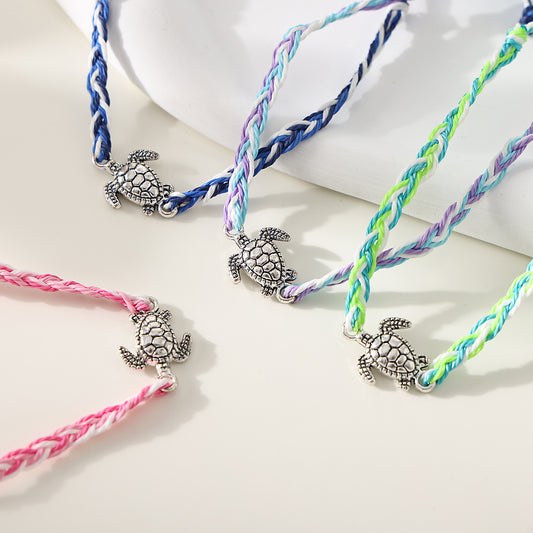 1PC Bohemian Style Multicolor Braided Adjustable Bracelet with Silver Turtle Charm for Women & Girls - Summer, Beach, Birthday, Mother's Day & Everyday Jewelry Gift