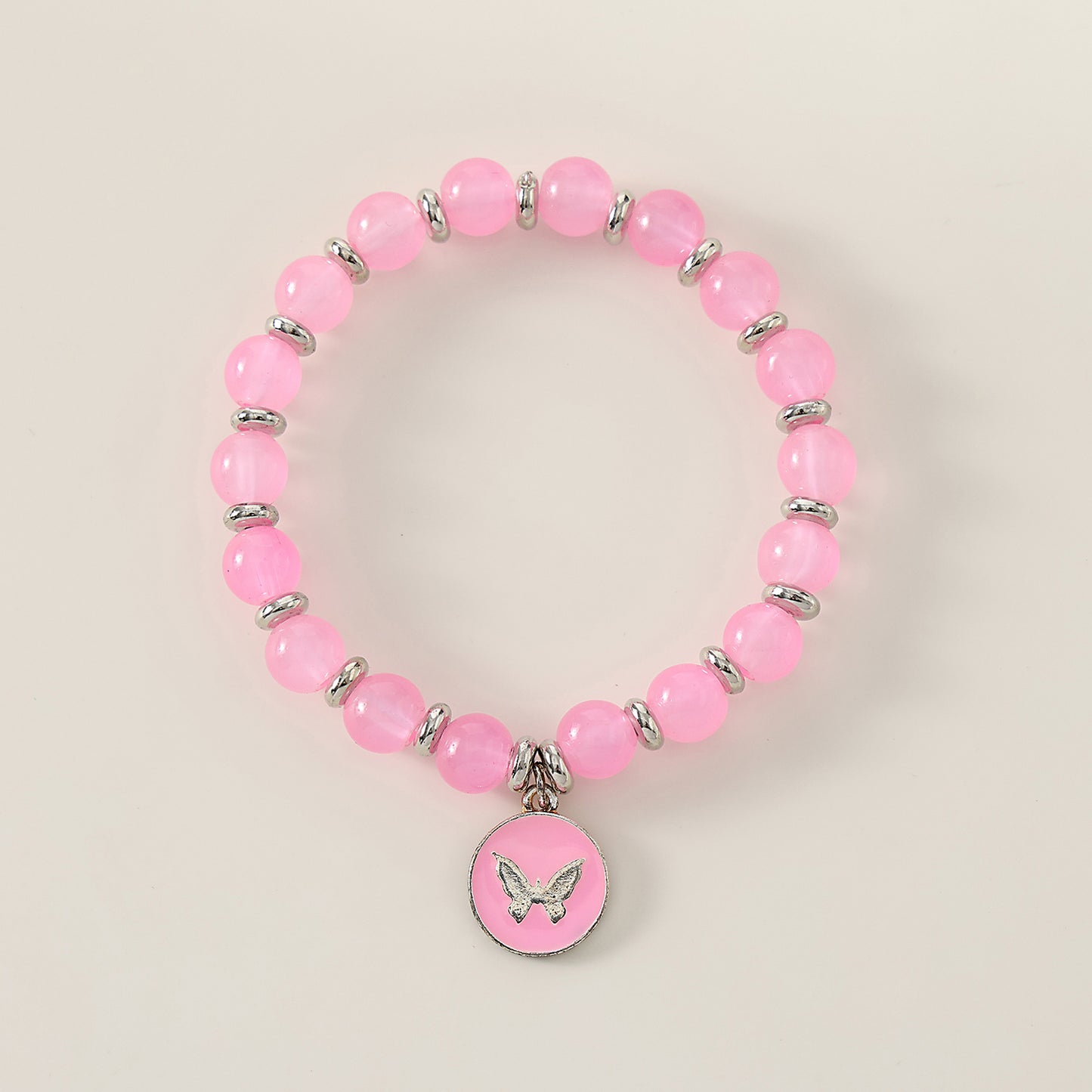 1 pc Bohemian Pastel Crystal Bracelet with Butterfly Charms for Women & Girls - Birthday, Mother's Day & Valentine's Day Gift (Pink, Lavender, White Variations)