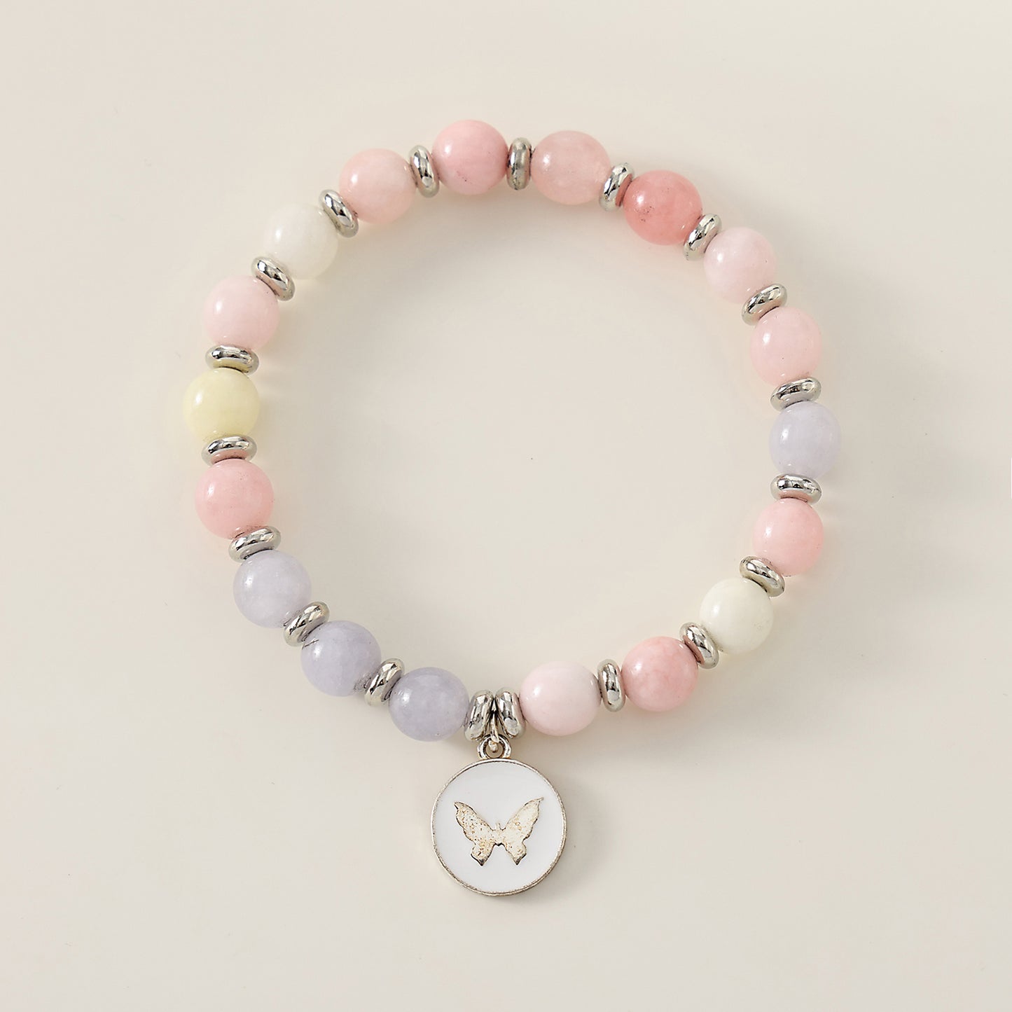 1 pc Bohemian Pastel Crystal Bracelet with Butterfly Charms for Women & Girls - Birthday, Mother's Day & Valentine's Day Gift (Pink, Lavender, White Variations)