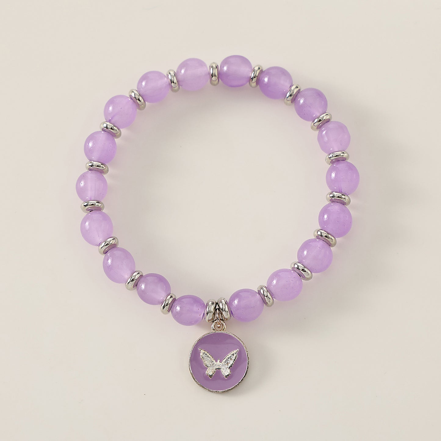 1 pc Bohemian Pastel Crystal Bracelet with Butterfly Charms for Women & Girls - Birthday, Mother's Day & Valentine's Day Gift (Pink, Lavender, White Variations)