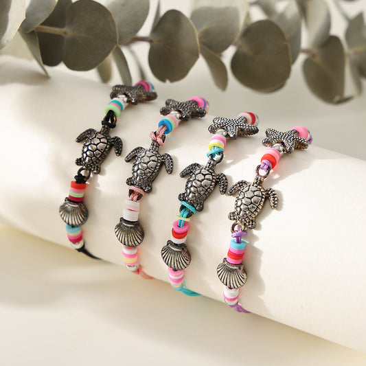 Bohemian Style Colorful Beaded Bracelet Set with Silver Turtle, Starfish & Shell Charms for Women & Girls - Summer Beach, Birthday, Valentine's Day, Mother's Day & Vacation Jewelry Gifts