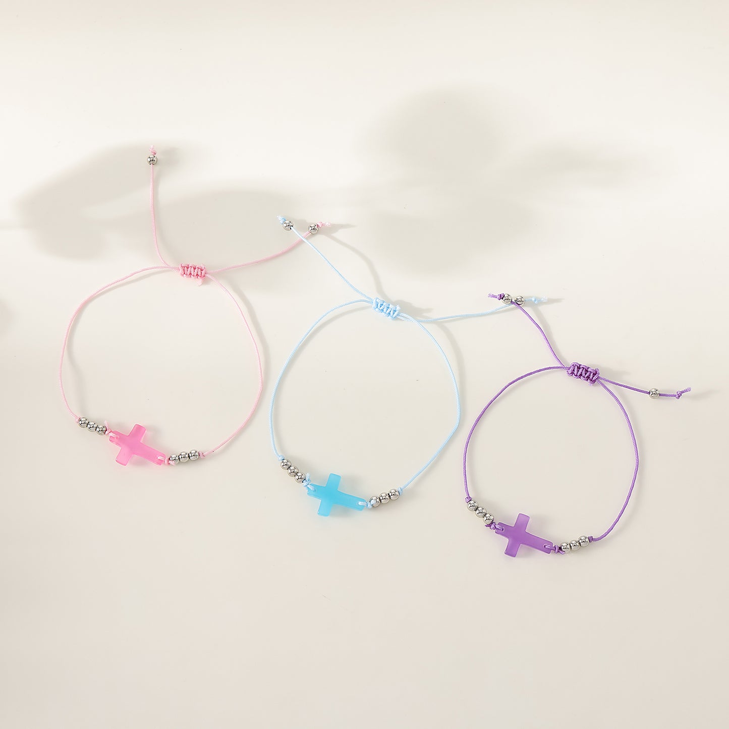 1 PC Bohemian Style Cross Bracelet Set with Silver Accents for Women & Girls - Easter, Birthday, Mother's Day & Everyday Jewelry Gift (Purple, Pink, Blue Variations)