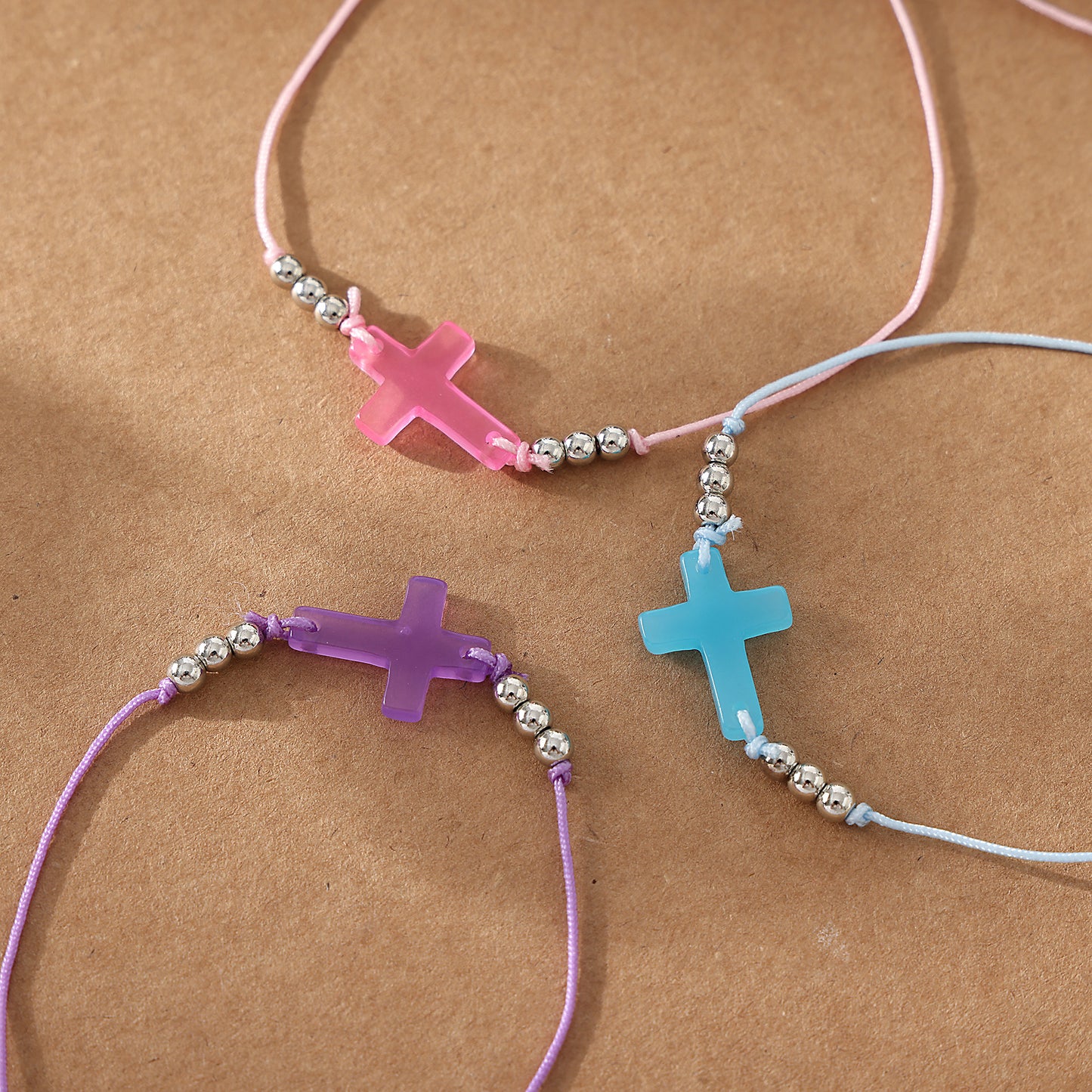 1 PC Bohemian Style Cross Bracelet Set with Silver Accents for Women & Girls - Easter, Birthday, Mother's Day & Everyday Jewelry Gift (Purple, Pink, Blue Variations)