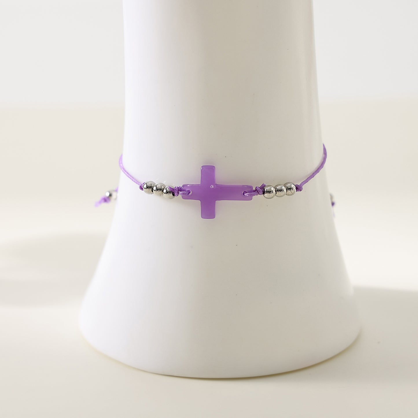 1 PC Bohemian Style Cross Bracelet Set with Silver Accents for Women & Girls - Easter, Birthday, Mother's Day & Everyday Jewelry Gift (Purple, Pink, Blue Variations)