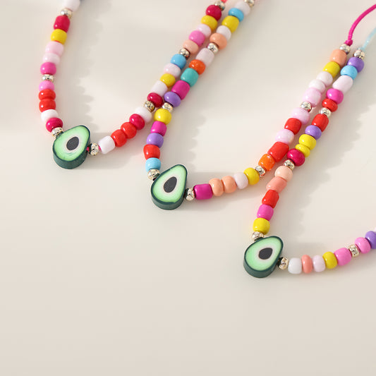 Vibrant Assorted Beaded Bracelets with Avocado Charm - Trendy Boho Style for Women & Teens, Handmade Jewelry for Any Occasion