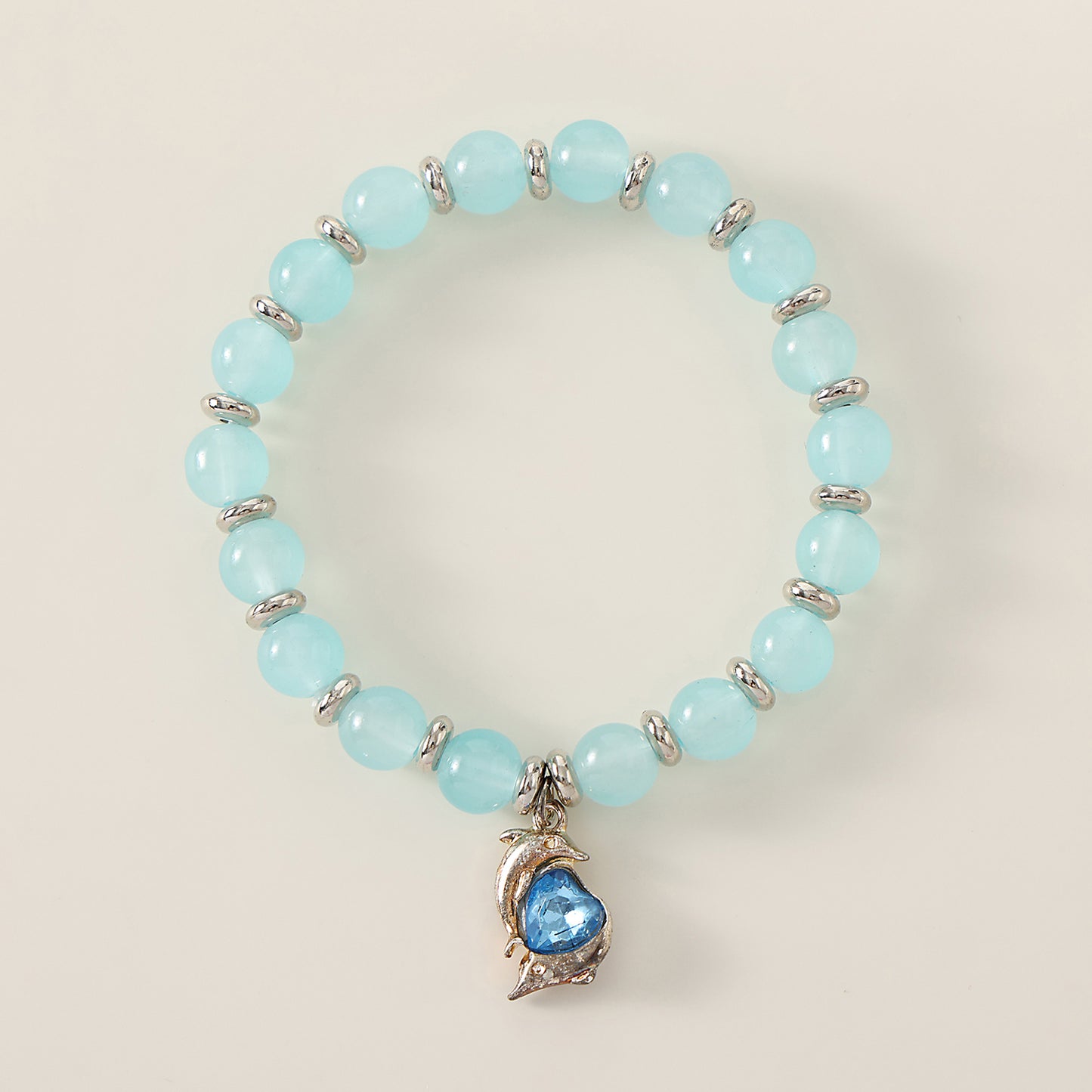 1 PC Bohemian Pastel Crystal Bracelet with Dolphin & Heart Charm for Women & Girls - Summer Jewelry Gift (3 Color Variations: Lavender, Pink, Blue)