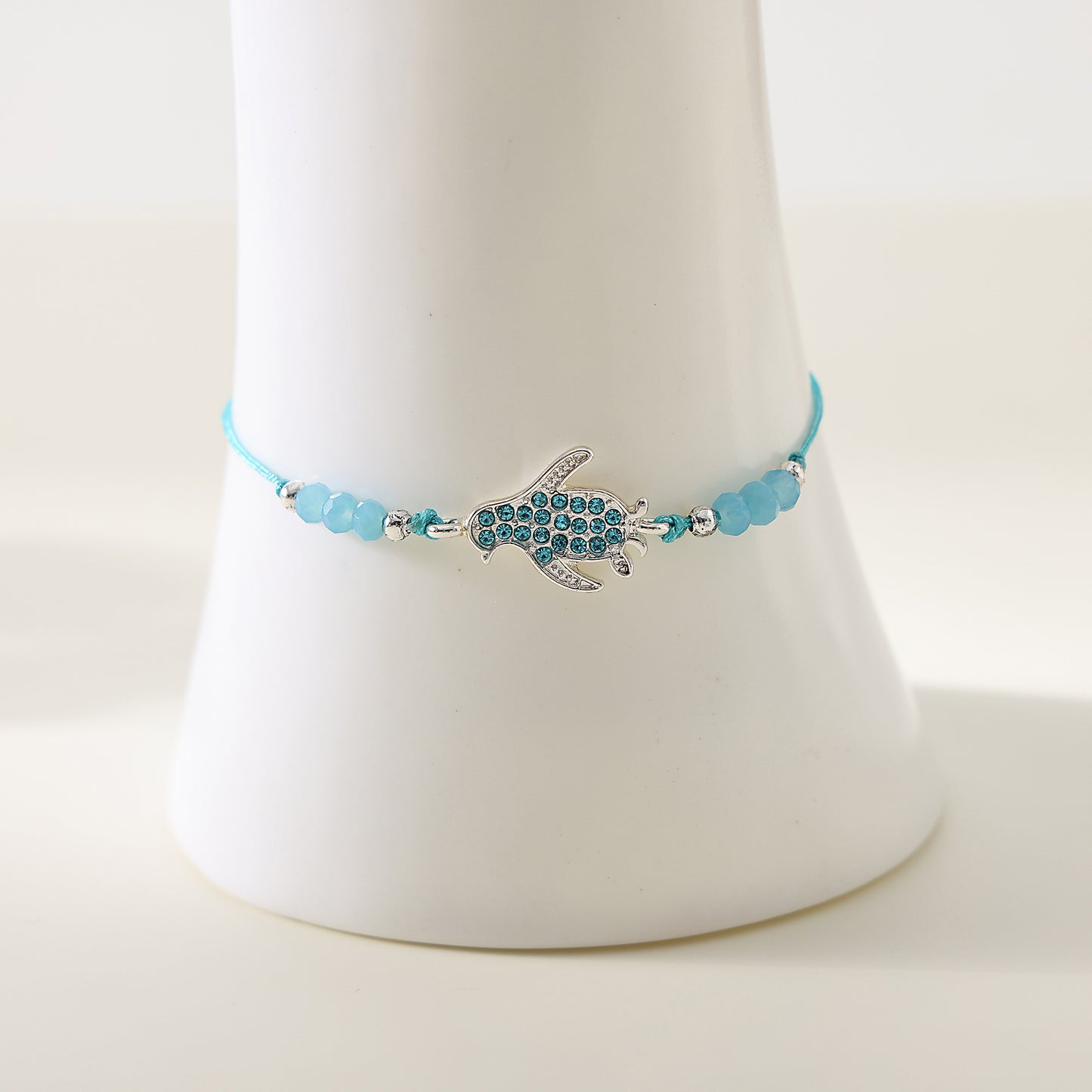 1 PC Bohemian Crystal Animal Bracelet with Silver-Tone Charms - Adjustable Beaded String Jewelry for Women & Girls (6 Color Variations: Purple, Blue, Pink, White, Black, Green)