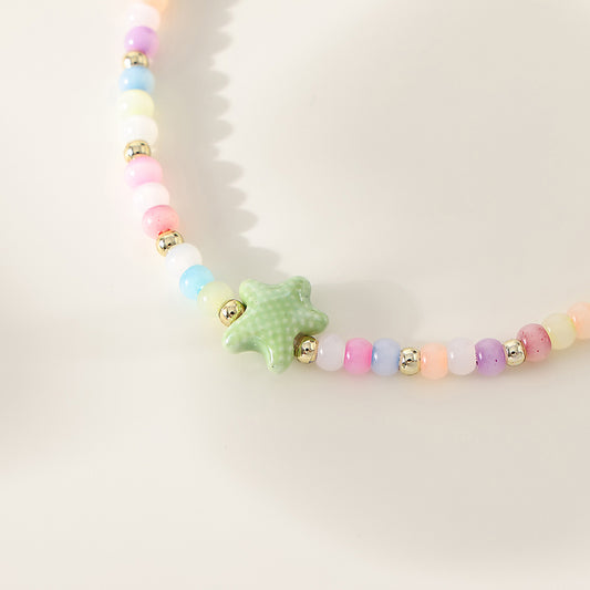 1PC Bohemian Style Multicolor Beaded Bracelet with Starfish & Star Charms for Women & Girls - Summer, Birthday, Valentine's Day, Mother's Day & Everyday Jewelry Gift