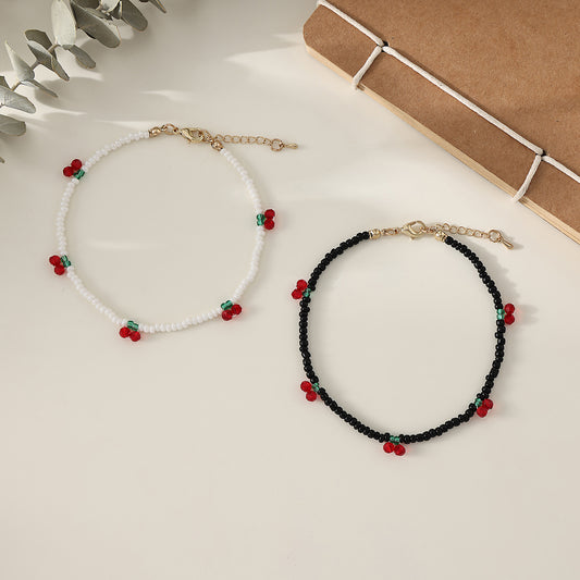 1 pc Bohemian Style Red Cherry Beaded Anklet with Gold Lobster Clasp for Women & Girls - Summer Beach Jewelry & Valentine's Day Gift
