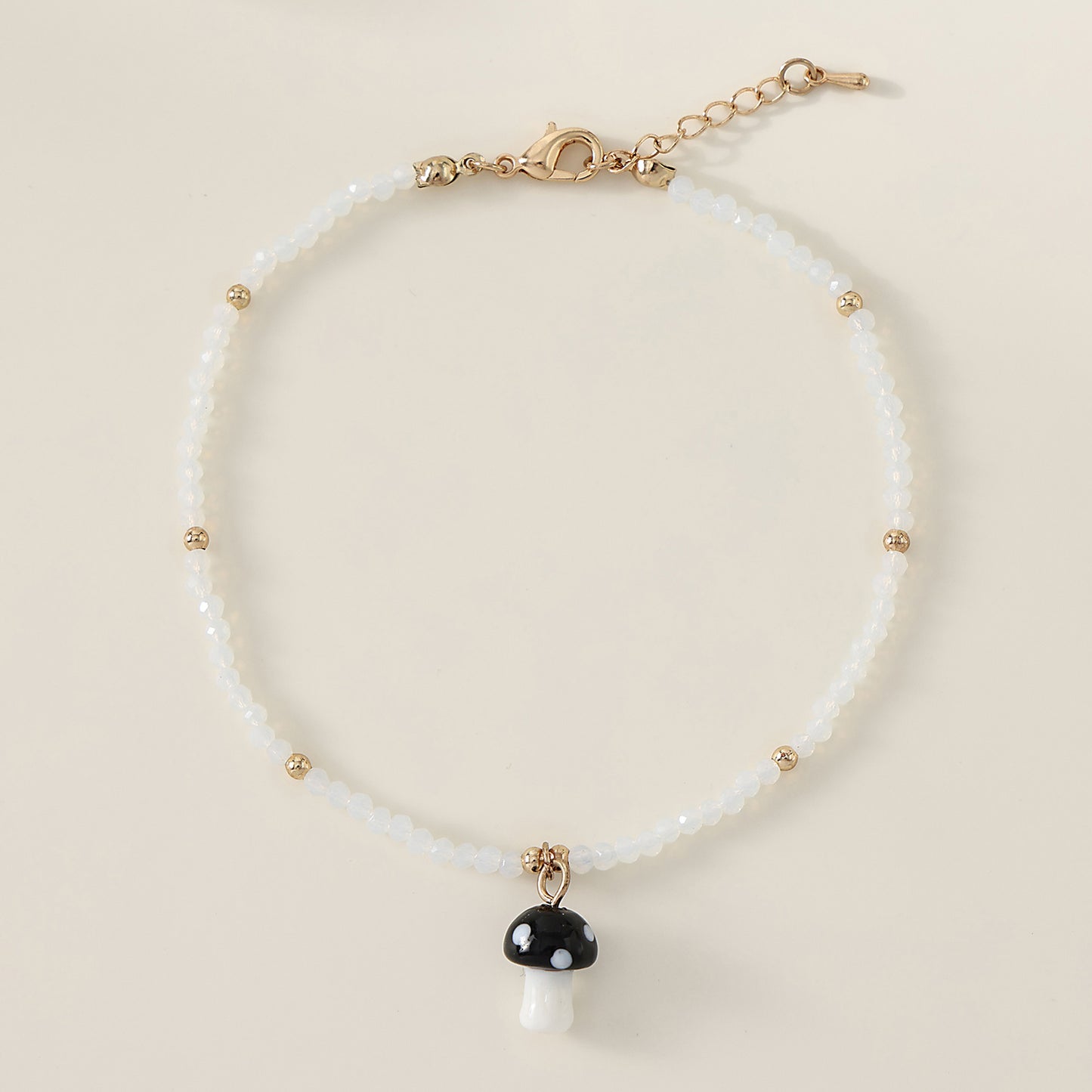 1 Piece Bohemian Style Glass Mushroom Beaded Anklet with Gold Lobster Clasp for Women & Girls - Summer Beach Jewelry & Gift (Green/Blue/Black/Red)