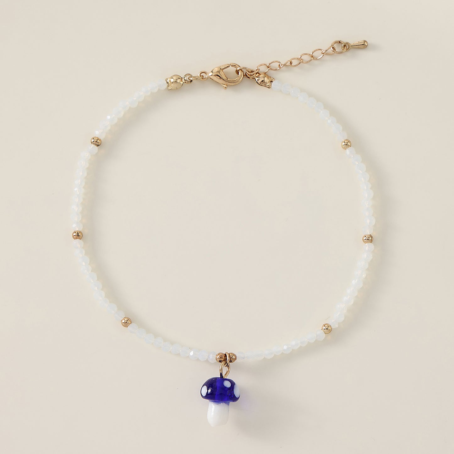 1 Piece Bohemian Style Glass Mushroom Beaded Anklet with Gold Lobster Clasp for Women & Girls - Summer Beach Jewelry & Gift (Green/Blue/Black/Red)