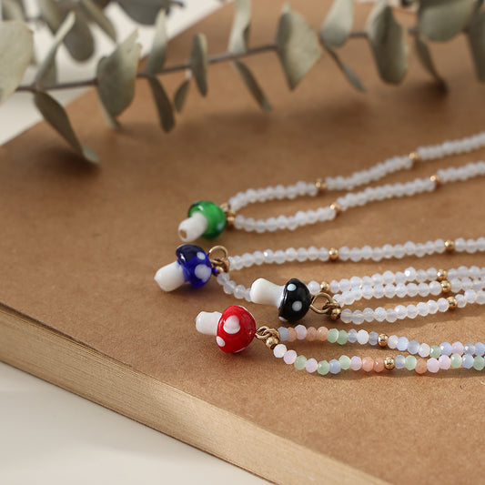 1 Piece Bohemian Style Glass Mushroom Beaded Anklet with Gold Lobster Clasp for Women & Girls - Summer Beach Jewelry & Gift (Green/Blue/Black/Red)