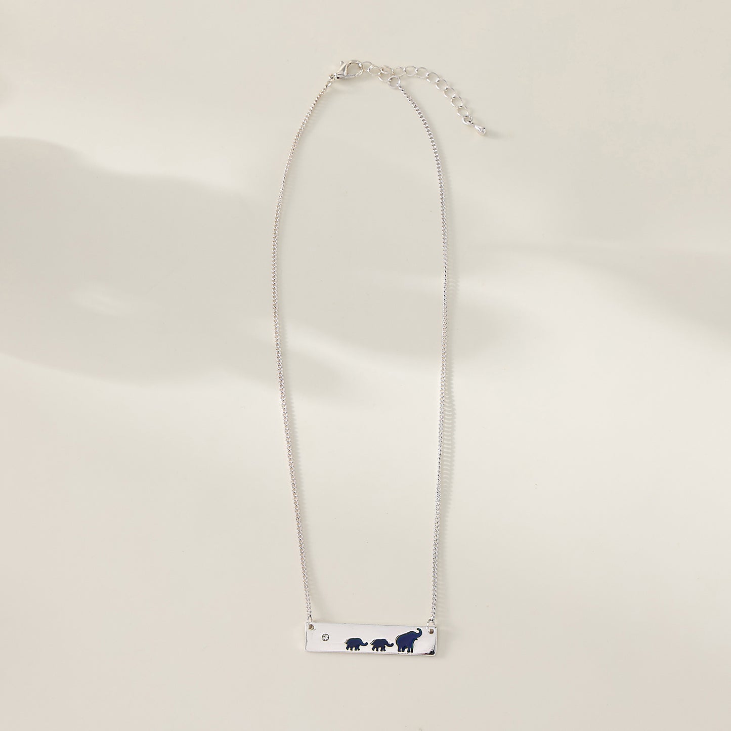 1 Piece Minimalist Silver Elephant Family Pendant Necklace for Women & Moms - Mother's Day Gift & Everyday Jewelry (Blue Enamel Design with Crystal Accent)