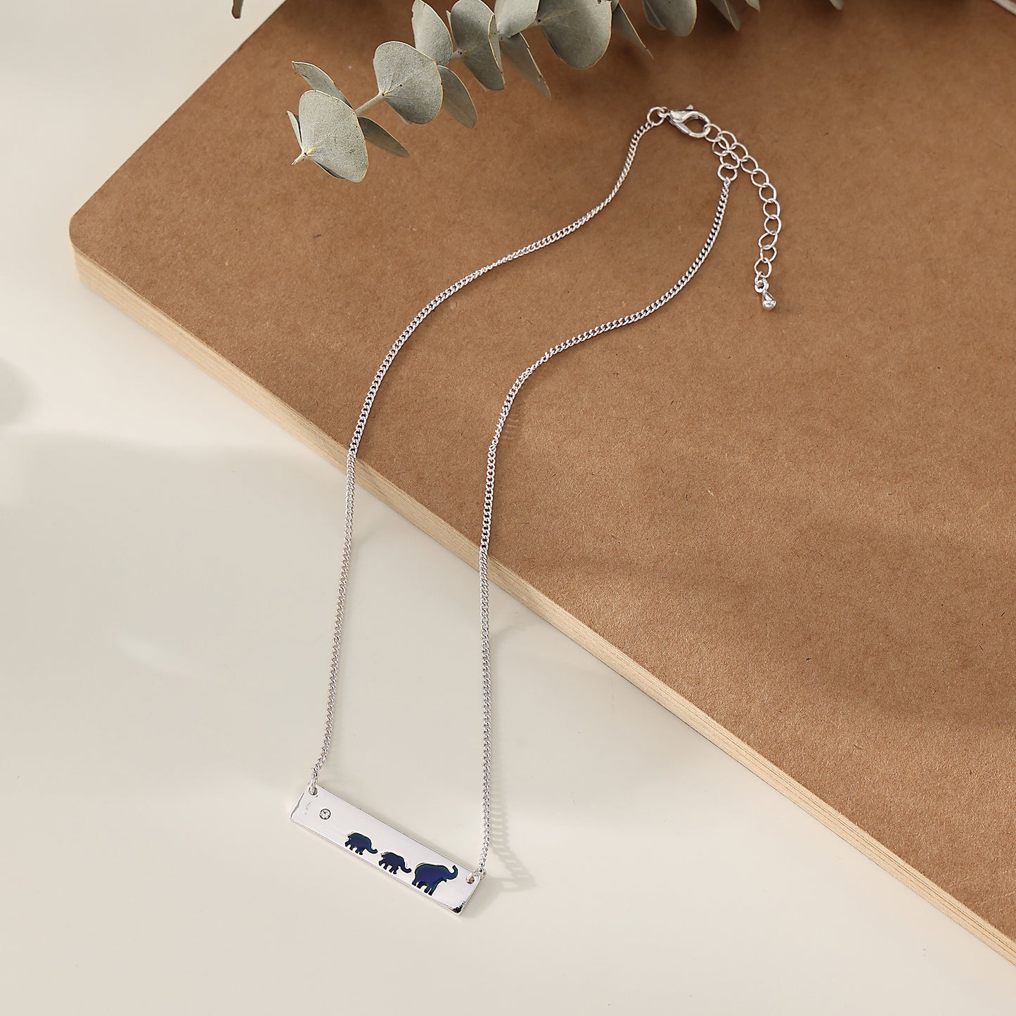 1 Piece Minimalist Silver Elephant Family Pendant Necklace for Women & Moms - Mother's Day Gift & Everyday Jewelry (Blue Enamel Design with Crystal Accent)