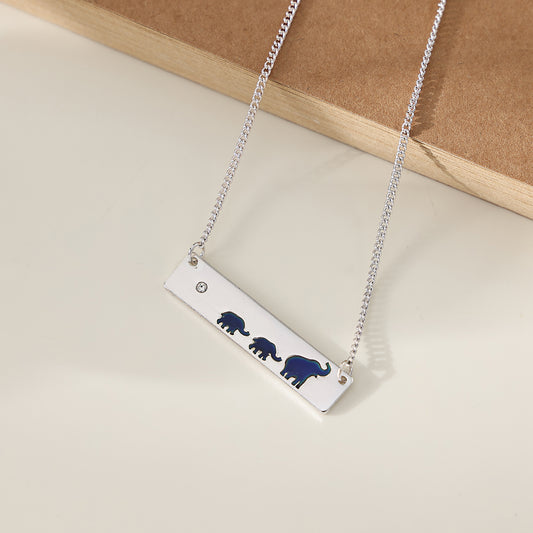 1 Piece Minimalist Silver Elephant Family Pendant Necklace for Women & Moms - Mother's Day Gift & Everyday Jewelry (Blue Enamel Design with Crystal Accent)