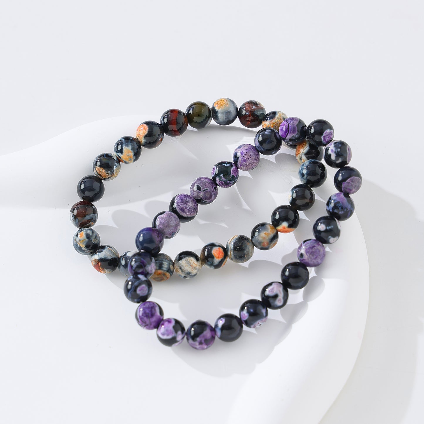 Chic and Versatile Marbled Genuine Stone Round - Bead Elastic Bracelet - Multiple Stunning Color Combinations