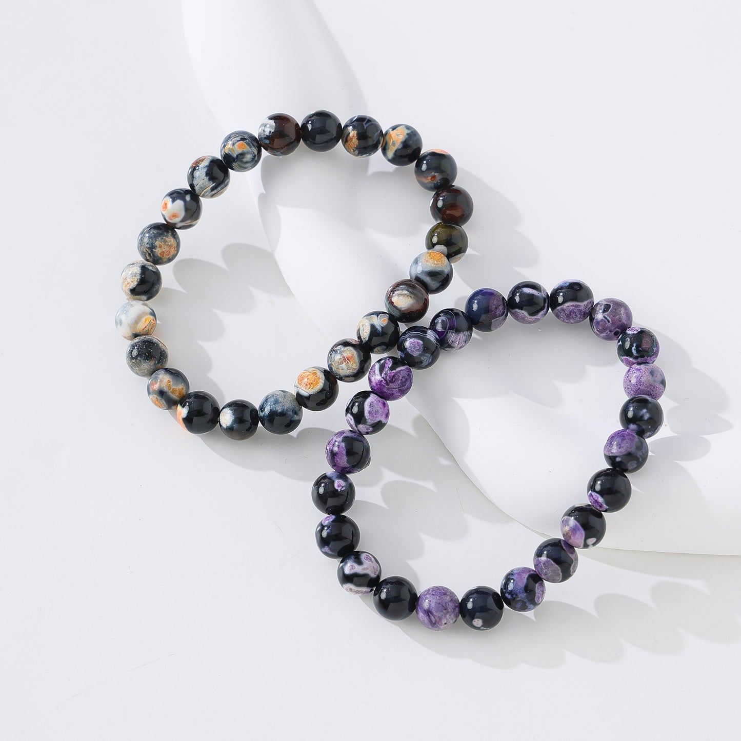 Chic and Versatile Marbled Genuine Stone Round - Bead Elastic Bracelet - Multiple Stunning Color Combinations