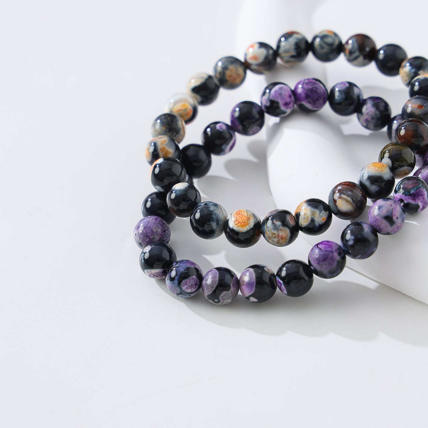 Chic and Versatile Marbled Genuine Stone Round - Bead Elastic Bracelet - Multiple Stunning Color Combinations