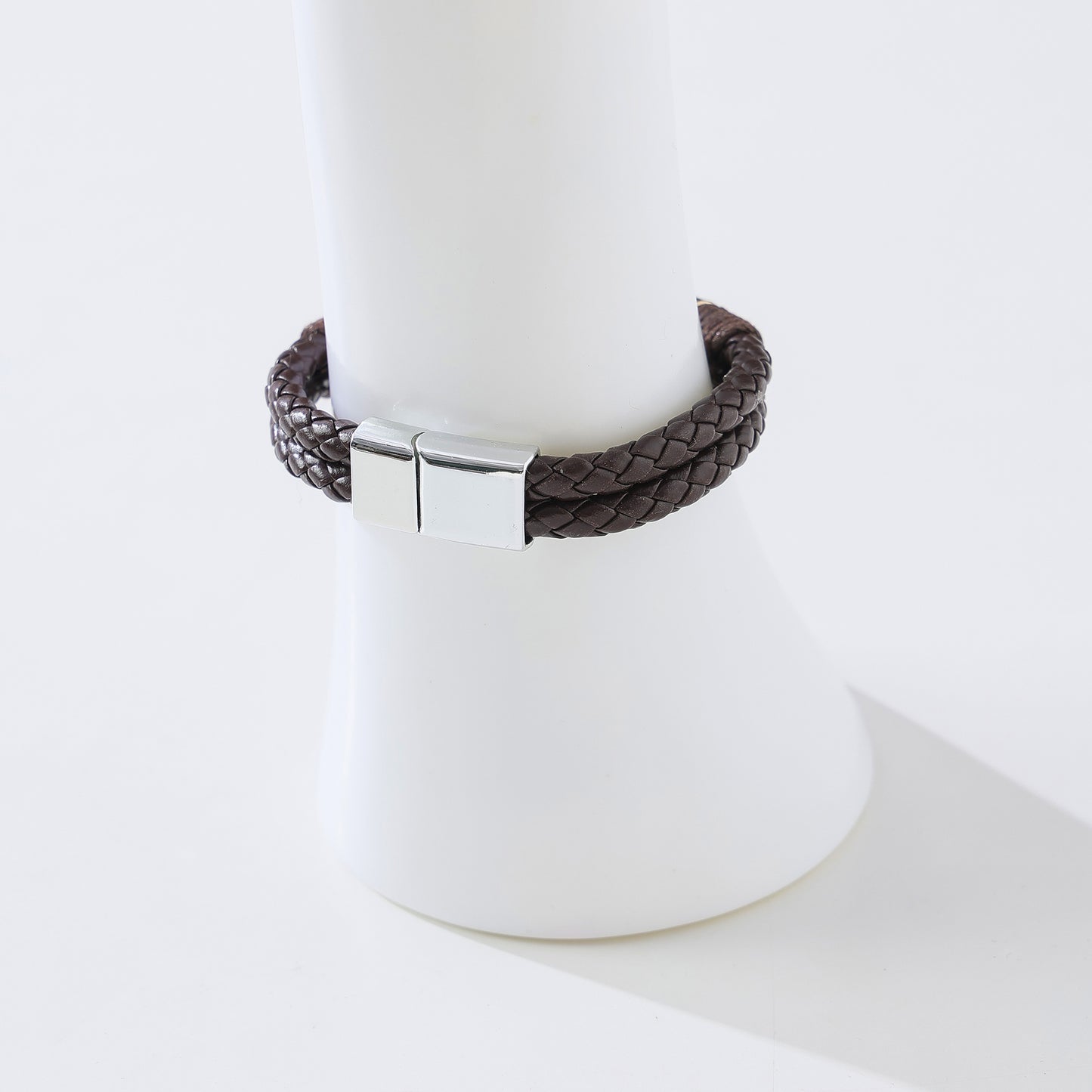 Men's Heavy - Duty Braided Leather Bracelet with Chunky Silvery Clasp, Durable and Stylish Accessory for Casual or Formal Wear