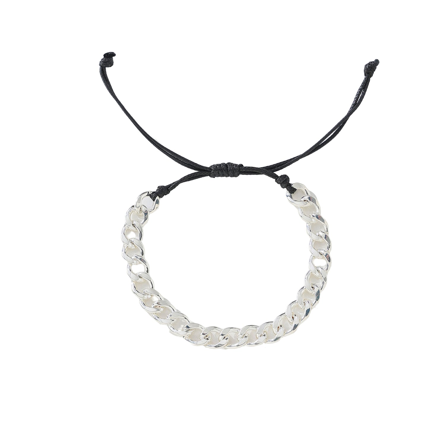 Assorted Chain Link Bracelets with Adjustable Black Strings - Matte Black, Iridescent Silver & Polished Silver Chains - Minimalist Jewelry for Men & Women