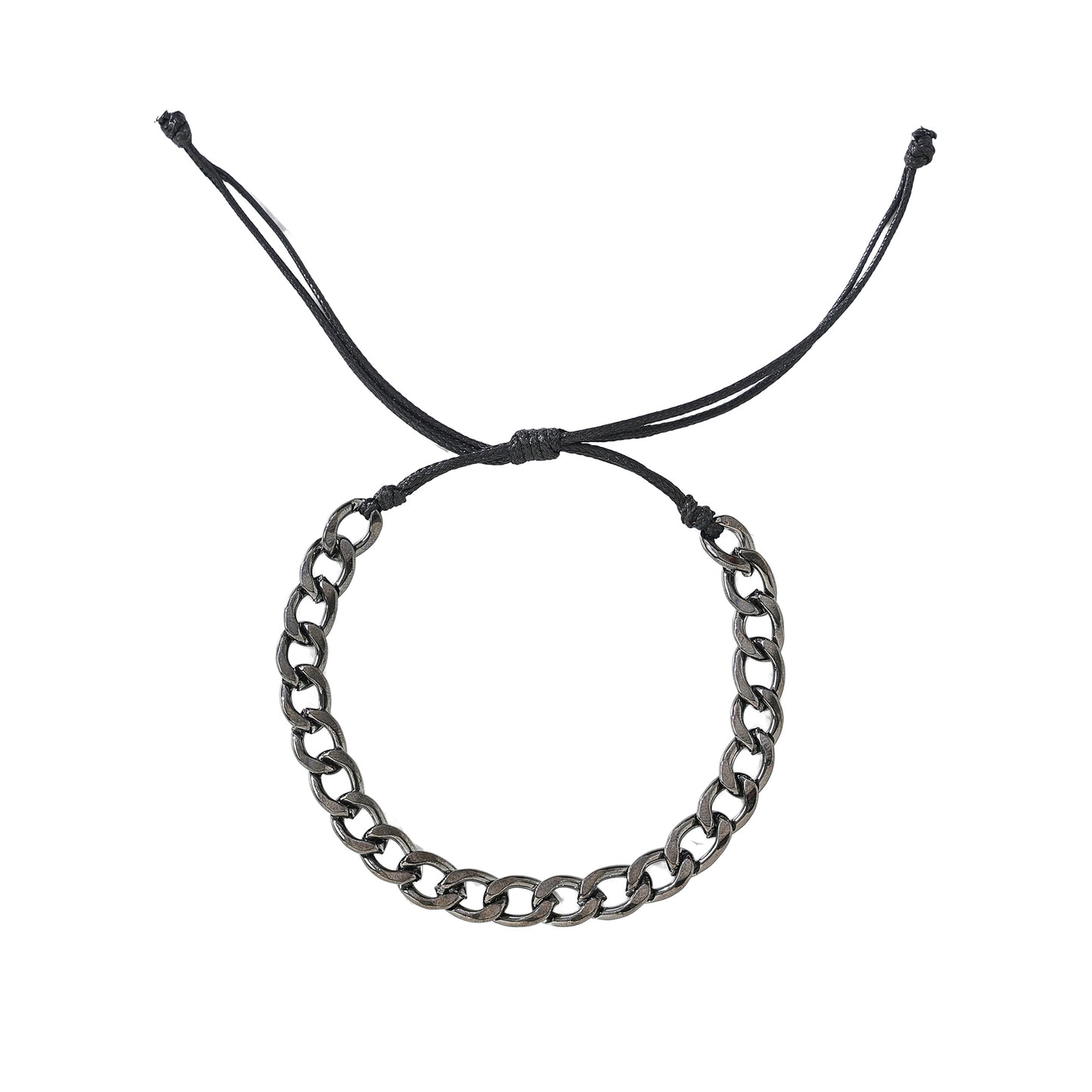 Assorted Chain Link Bracelets with Adjustable Black Strings - Matte Black, Iridescent Silver & Polished Silver Chains - Minimalist Jewelry for Men & Women