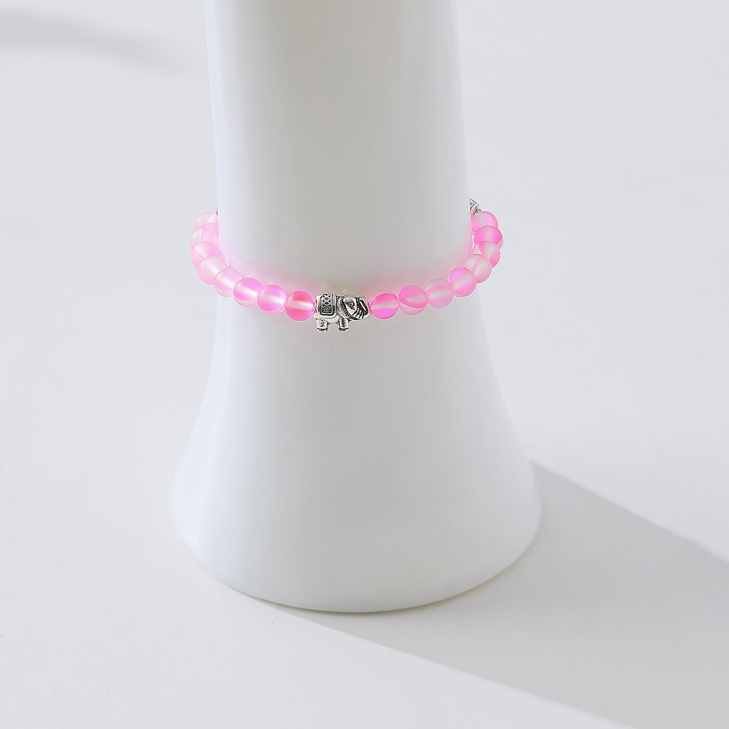 Stylish Assorted Iridescent Beaded Bracelets with Silvery Elephant Charms - Elastic Stretch Design for Women & Teens, Boho & Gift - Ready Jewelry