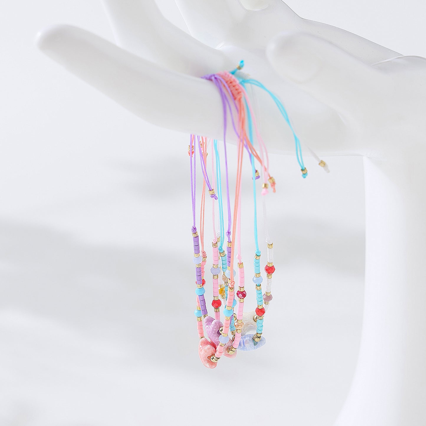 Charming Beaded String Bracelets with Color - Coded Ceramic Starfish Charms for Women and Girls, Handmade Adjustable Bracelets for Beach, Casual, and Party Occasions