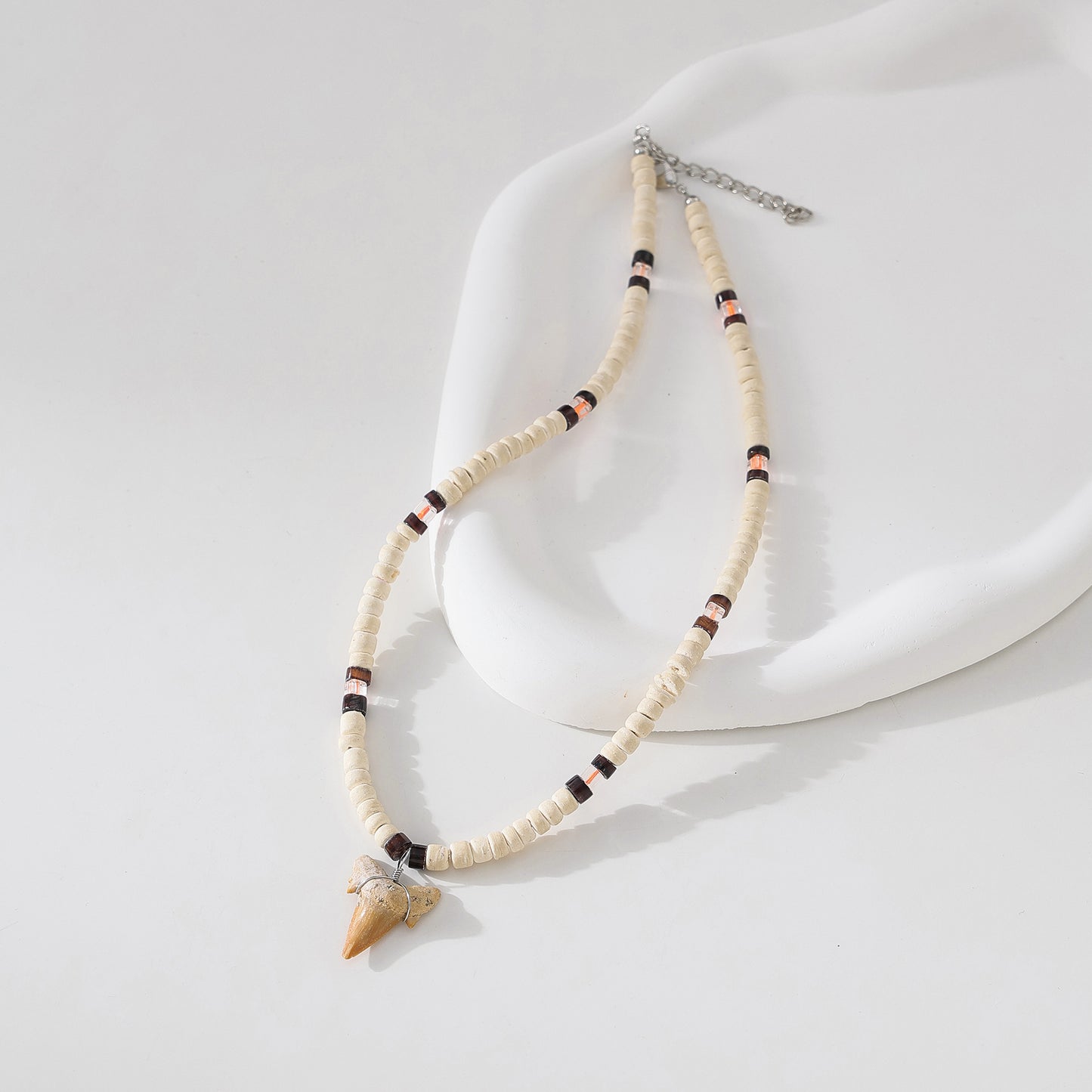 Vintage - Inspired Shark Tooth Necklace with Hand - Selected Glass Beads for Men and Women