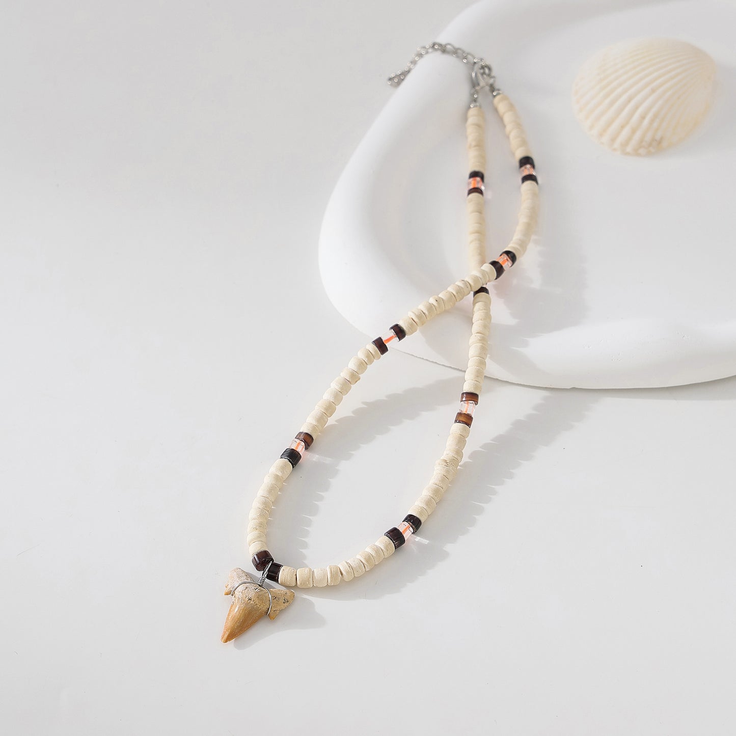Vintage - Inspired Shark Tooth Necklace with Hand - Selected Glass Beads for Men and Women